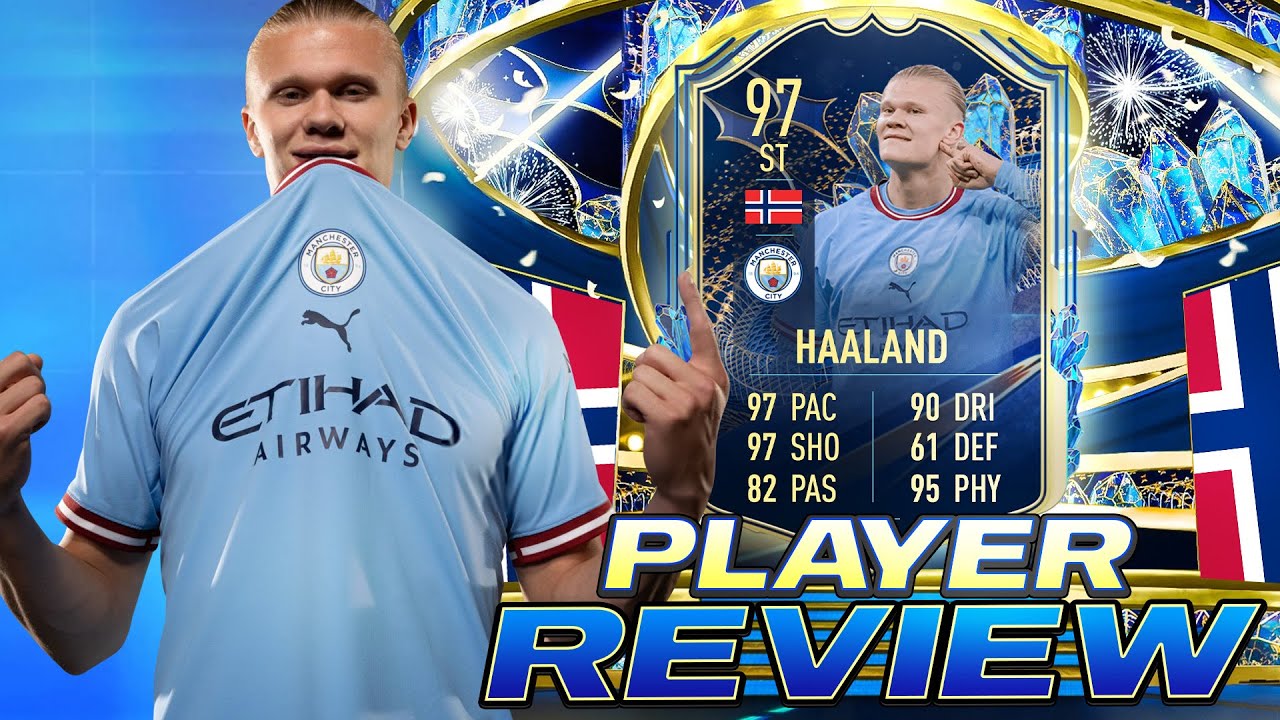 INSANE CARD!! 😱97 TEAM OF THE SEASON HAALAND PLAYER REVIEW - FIFA 23 ...