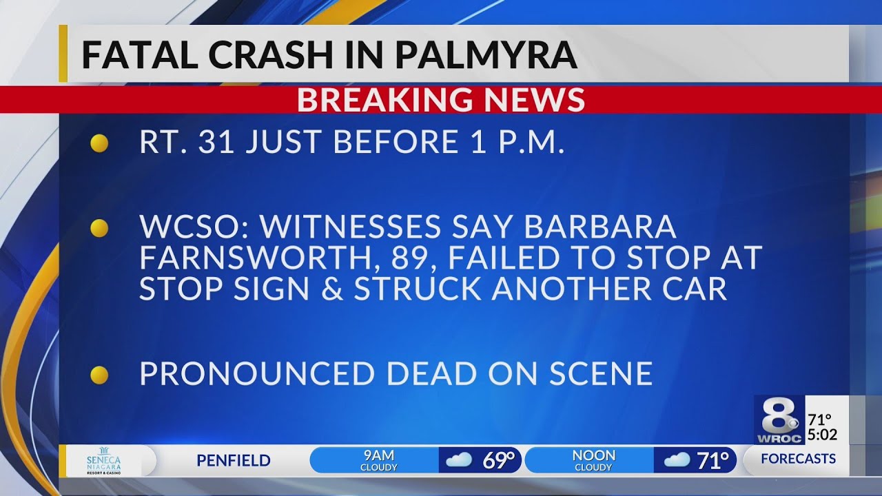 Woman killed in car crash in the Town of Palmyra YouTube