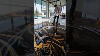 Pouring Liquid Resin into a Million-Dollar Black Gold Floor! #shorts #epoxyfloor #oddlysatisfying