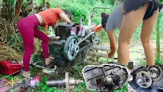 Repairing broken harrows in the field, geniuses repairing electrical equipment