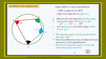 How to easily explain the opposite angles of cyclic quadrilateral add up to 180