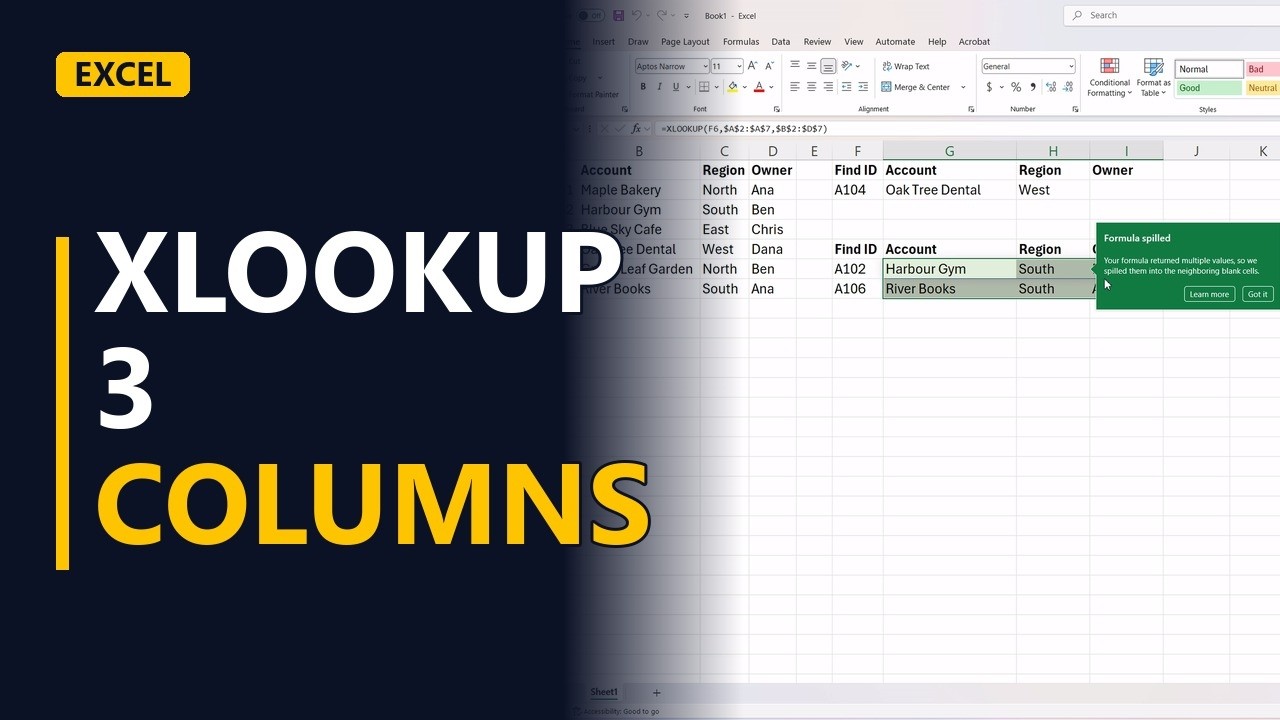 XLOOKUP Return Multiple Columns at Once in Excel (One Formula That Spills)