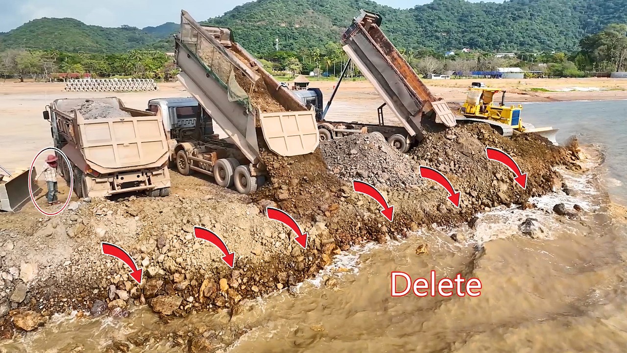 Oh Excellent Extreme Operator Komatsu D58p Dozer Smart Driver Pushing Soil mixed Stone Filling Beach