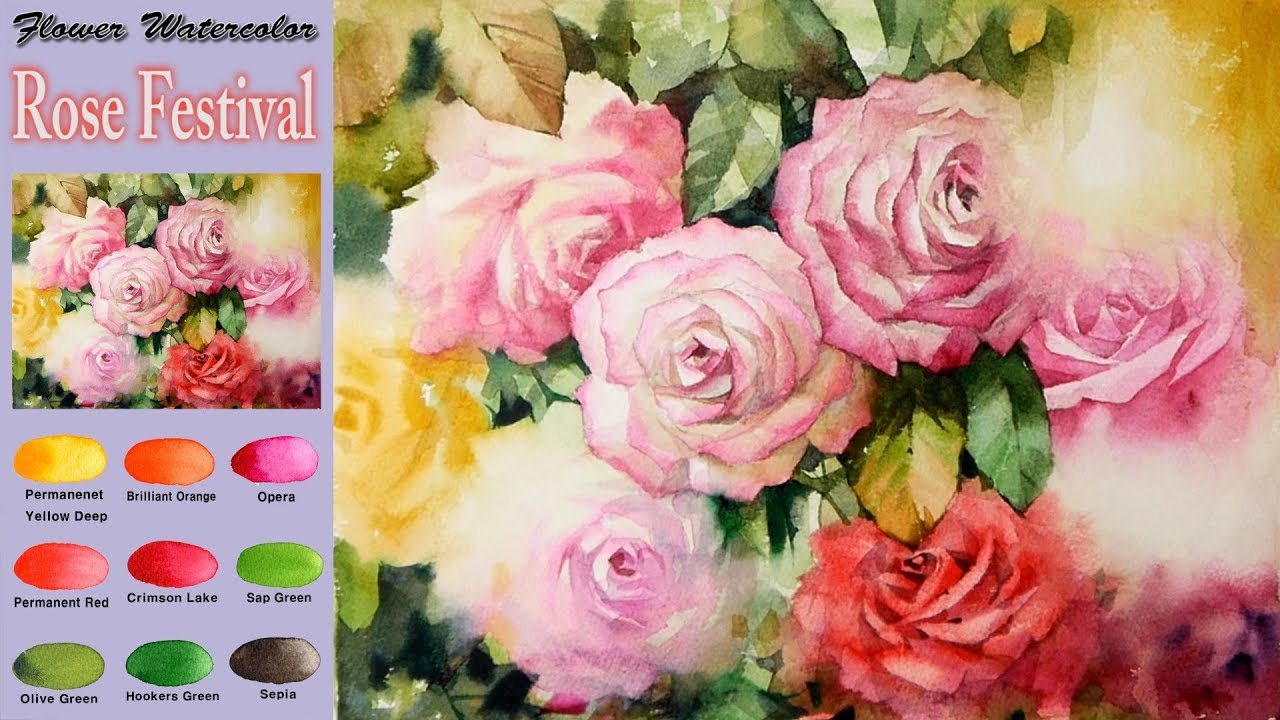 Роза торжества - Цветочная акварель (wet-in-wet. Arches) NAMIL ART