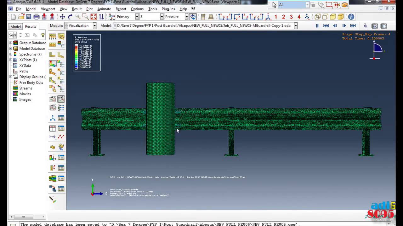 Abaqus Guardrail Impact Simulation 1 - 1000 Velocity