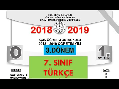 Açık Öğretim Ortaokulu 7. Sınıf Türkçe Çıkmış Sorular | 2018 2019 3. Dönem