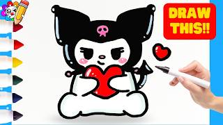 How to Draw Kuromi Holding a Heart 💜❤️  Cute Valentine Drawing for Kids