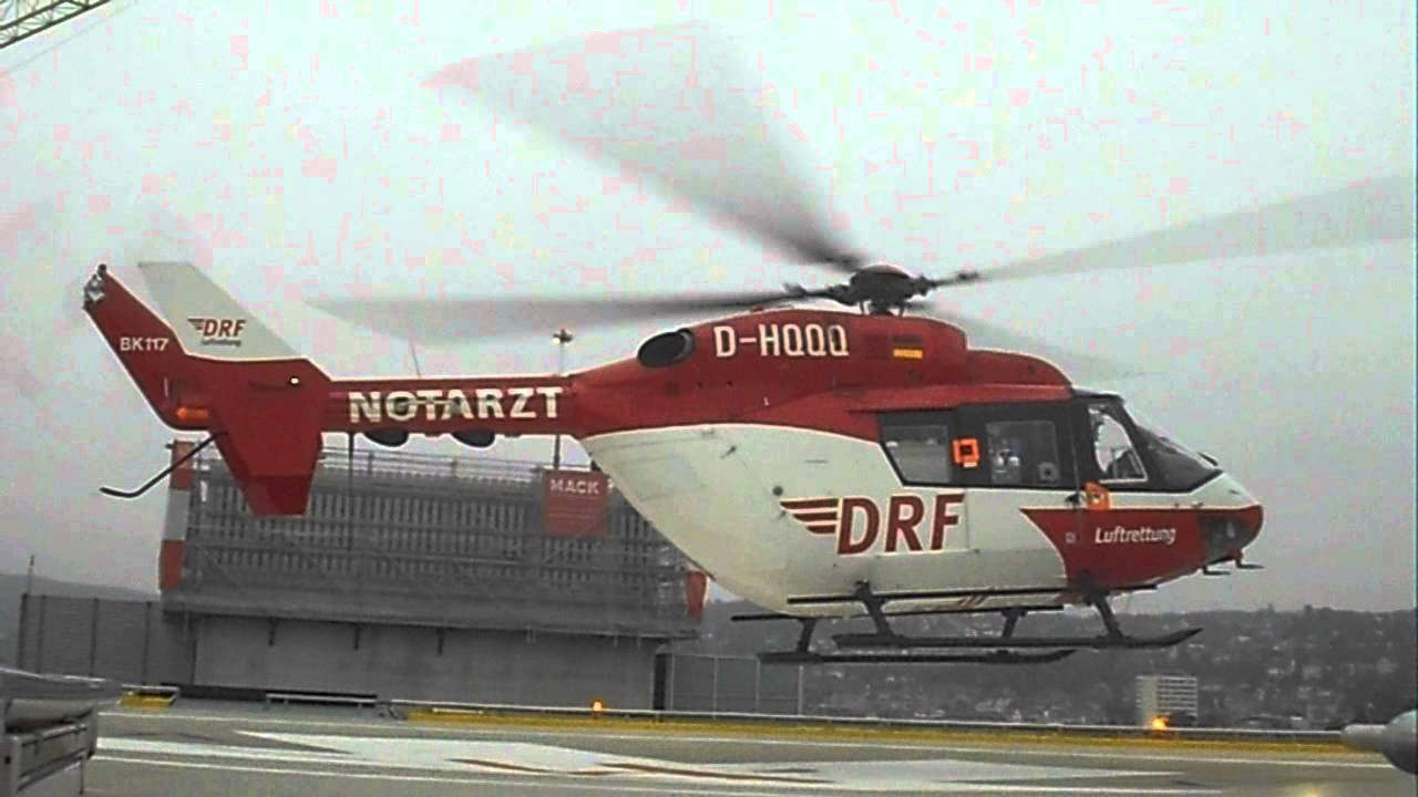 Ganz nah dran: Christoph 51 (BK 117) mit spektakulärem Start auf dem Dach des KH Stuttgart