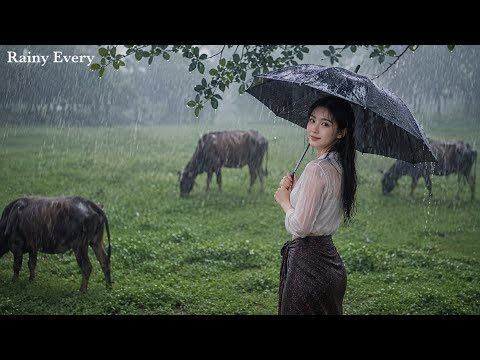 7 Hours of Heavy Rain in a Beautiful Village ☔ Relaxing Rain Sounds for Deep Sleep, Stress Relief 💤