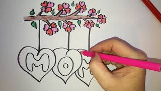 How to easy draw a Mothers Day Card with flowers and hearts | Easy Drawing