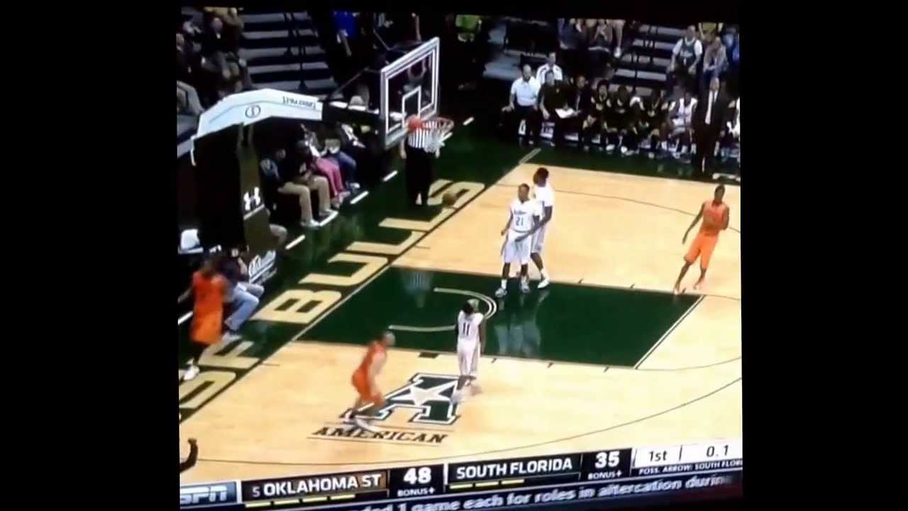 Oklahoma State vs South Florida College basketball half court shot