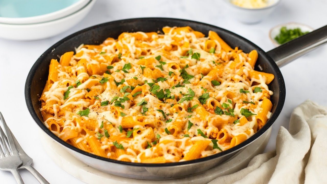 One-Skillet Cheesy Ground Chicken Pasta Recipe - YouTube