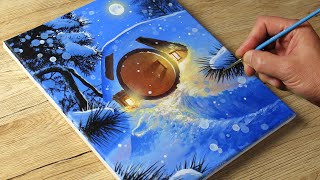 Painting a Snowy Night / Acrylic / STEP by STEP