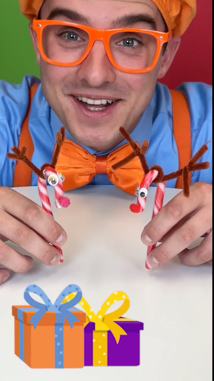 Easy Candy Cane Reindeer Craft for Kids ??! DIY with Blippi! #blippi #shorts