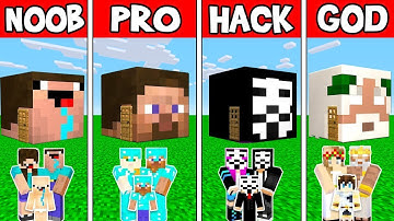 Minecraft: FAMILY HEAD BLOCK HOUSE BUILD CHALLENGE - NOOB vs PRO vs HACKER vs GOD in Minecraft