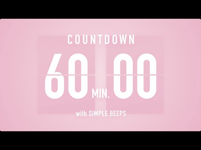 60 Min [ 1 Hour ] Countdown Flip Clock Timer / Simple Beeps 🌸🔔 class=