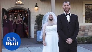 Best man swaps places with bride during first look photos!