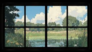 Ghibli-Inspired Sunny Lakeside | Fake Window Anime for Projector | Relaxing Nature Sound ASMR 1 Hour