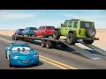 Flatbed Truck McQueen Transporting Cars – Potholes vs Cars LONG VERSION | BeamNG.drive 4K #vapor
