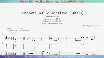 Andante in C Minor (F.sor) for Two Guitars Arrangement with TAB