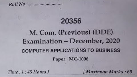 MDU DDE M.Com Question Paper 2020 Computer Applications to Business 1st Year || MDU M.Com Que Paper