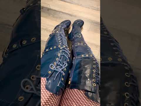 Navy blue thigh high boots #boots #heels #highheels #leatherboots #womensshoes