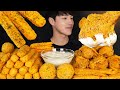 ASMR MUKBANG FRIED CHICKEN CHEESE STICKS FRENCH FRIES CHEESE BALLS BBURINKLE 