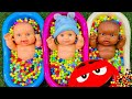 Full of 3 Rainbow BathTubs Candy with M&M's & Magic Slime Cutting Video