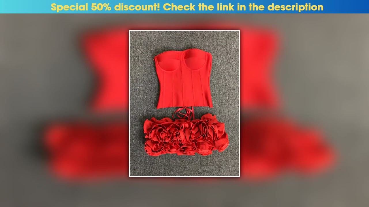 First Look Women Red Bodycon Mini Bandage Outfits Club Party Strapless Laced Up Back Tops And Mini•