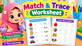 Match and Trace Math Worksheet for Kindergarten | Number Tracing & Matching | Preschool Math