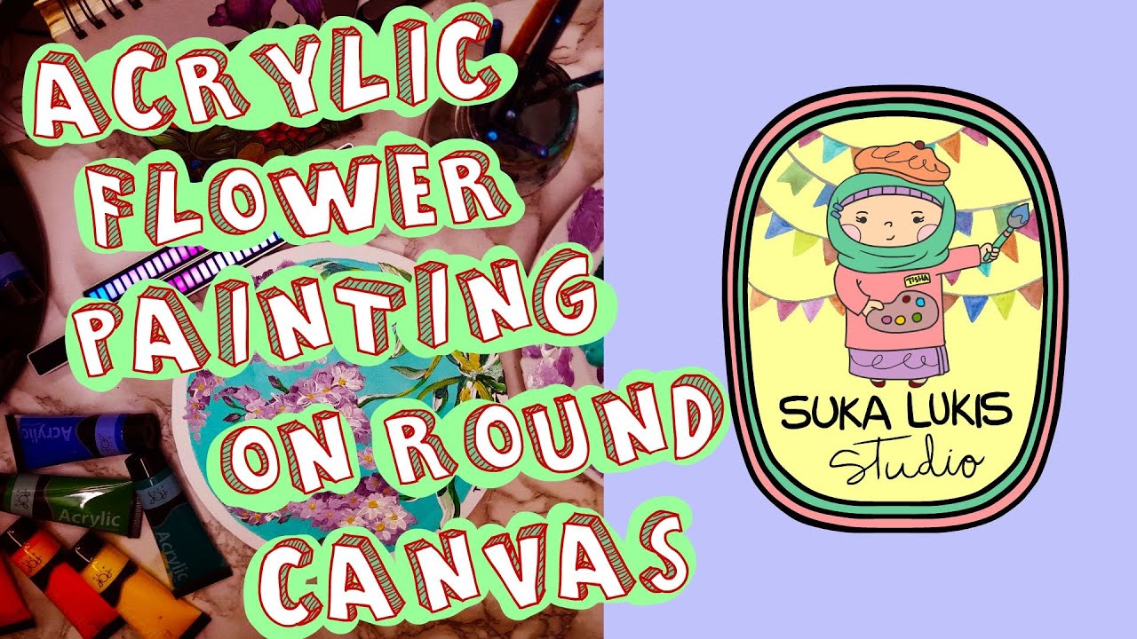 Simple Acrylic Flower Painting On Round Canvas YouTube