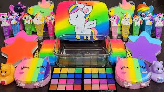 Asmr Unicorn Rainbow Slime Mixing Makeup,Parts, Glitter Into Slime!#Asmr#Satisfying#Slime