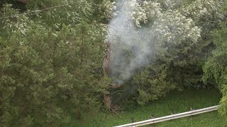 Aerial video of downed live power line in Rouge River in Beverly Hills
