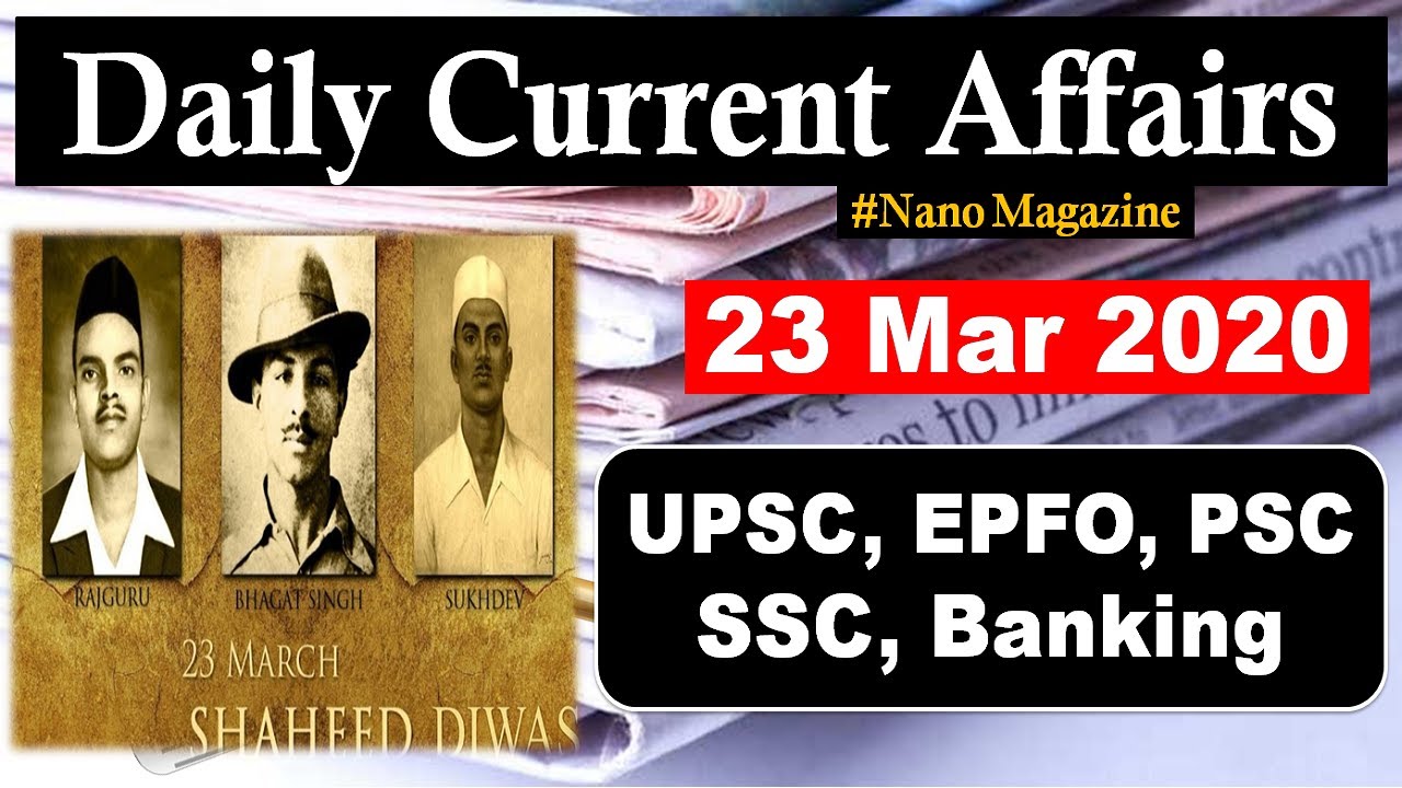 23 March Daily Current Affairs 2020 | The Hindu | PIB News in Hindi By Veer | Nano Magazine | SLV