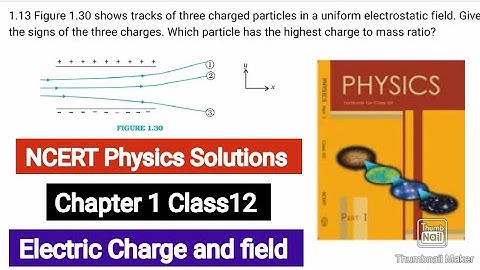 Figure 1.30 shows tracks of three charged particles in a uniform electrostatic field. Give the signs