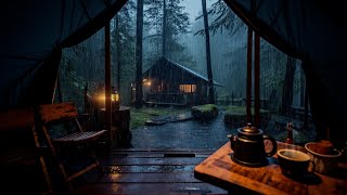 Camping Rainy Day | Relieve Stress & Fall Asleep With Heavy Rain And Thunder On A Tent In The Forest