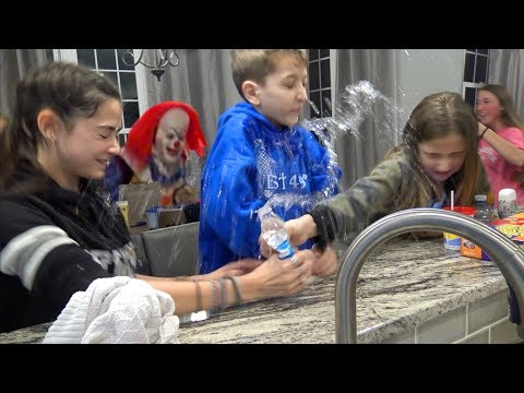 water-bottle-prank-and-clown-running-around