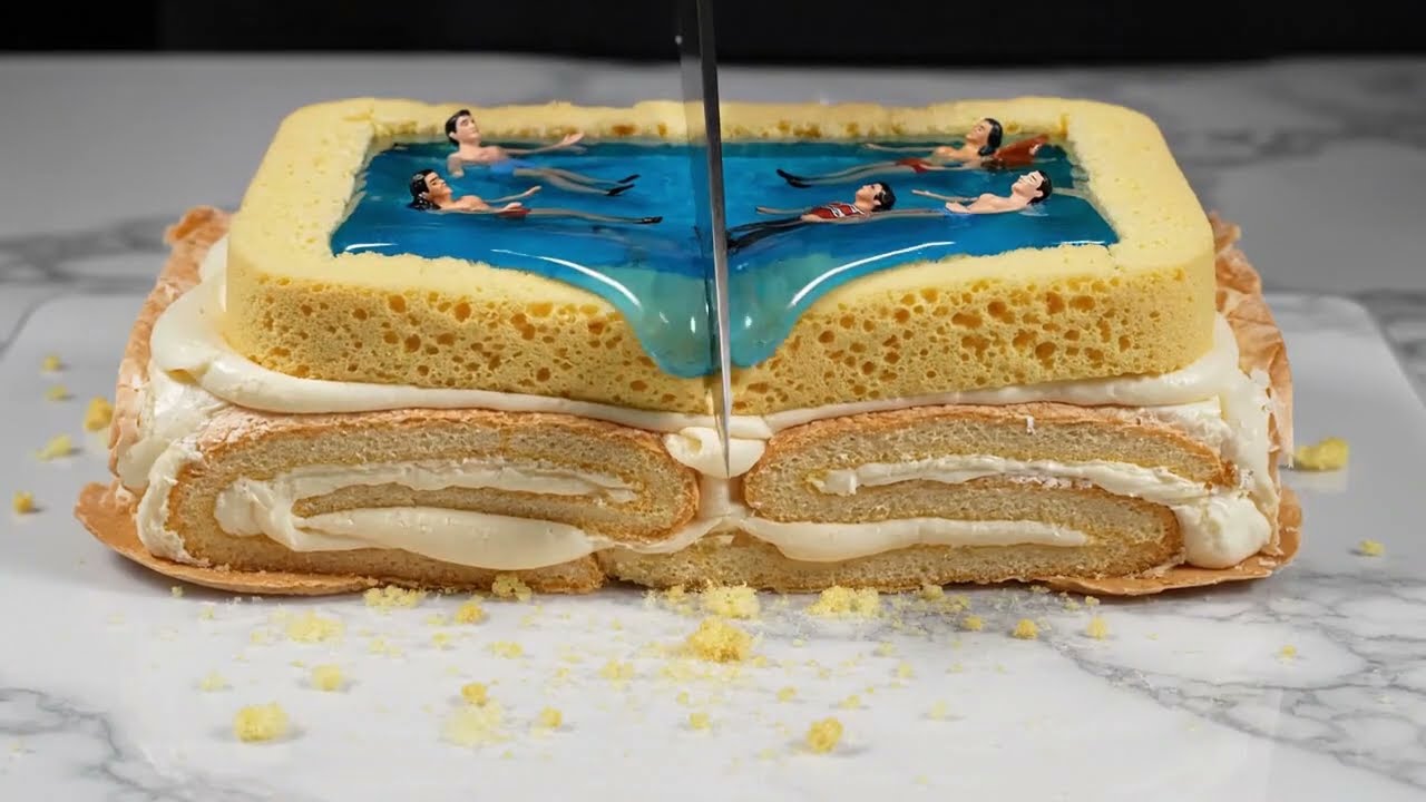 Slicing a Swimming Pool Cake! 😱🔪 You Won’t Believe the Inside!