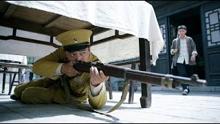 Japanese master attacks guy from under table, but he's a legendary fighter who destroys them all.