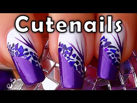 Nail art purple crushed shells design by cute nails