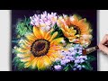 Simple flowers / Gouache & Acrylic painting / how to paint Sunflowers & small flowers / asmr #44