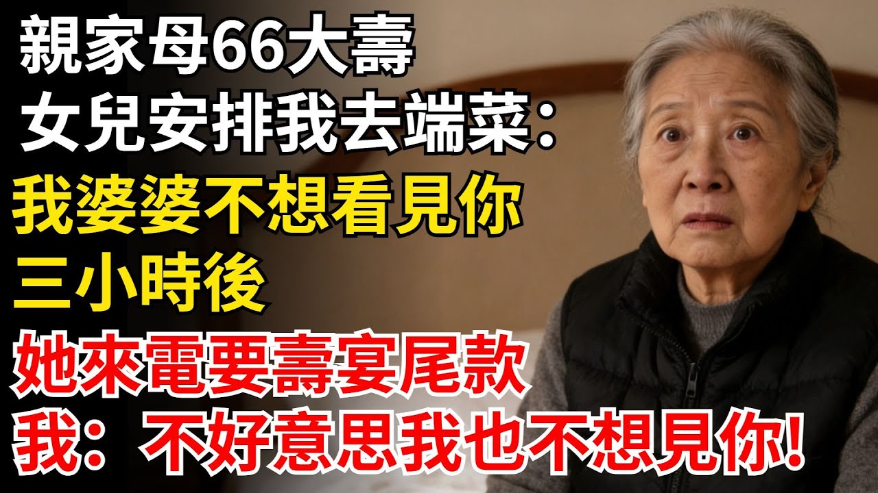 親家母66大壽，女兒安排我去端菜：我婆婆不想看見你，三小時後，她來電要壽宴尾款，我：不好意思我也不想見你！