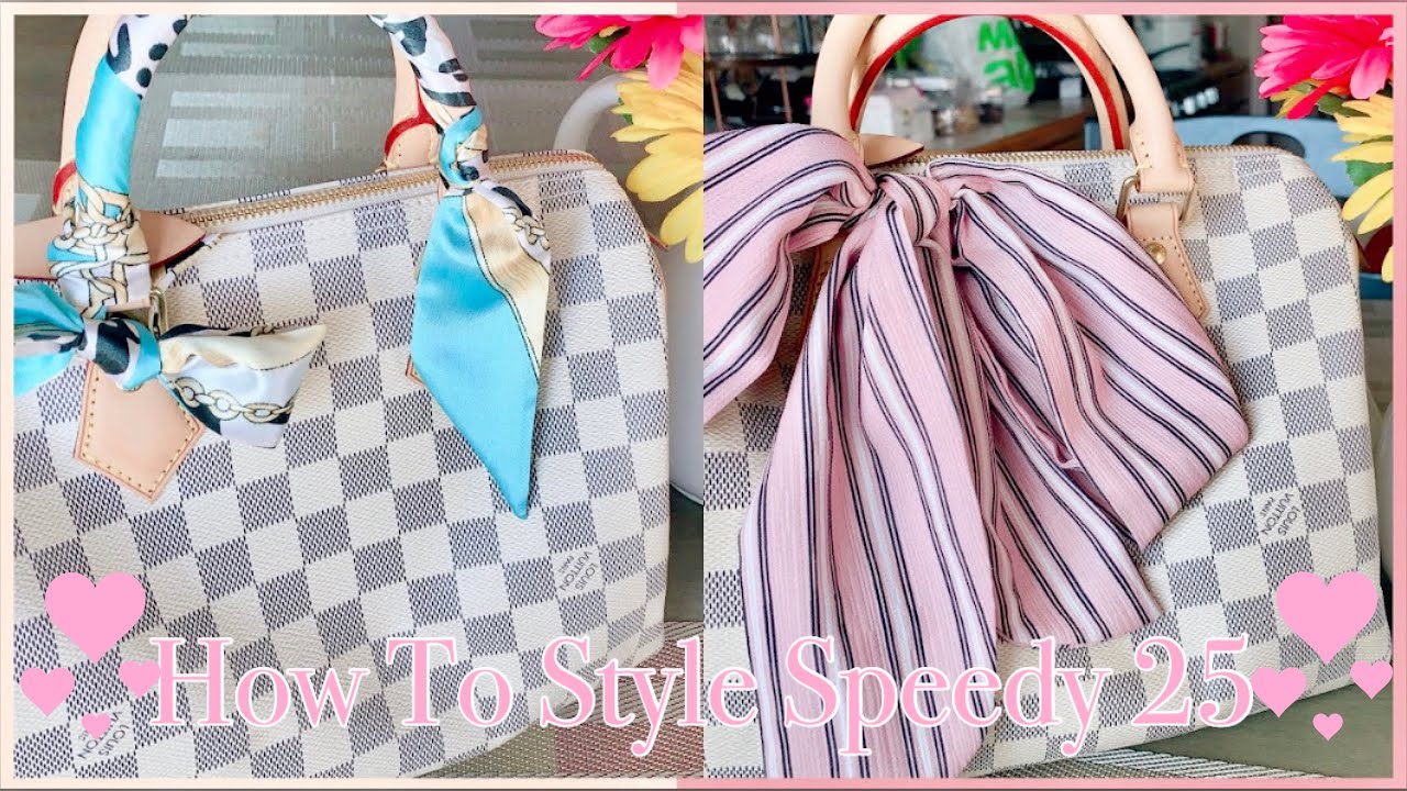 Speedy 25 with twilly and charm  Scarf on bag, Louis vuitton