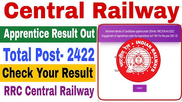 Central Railway Apprentice Result 2022 | Central Railway Apprentice Merit List 2022