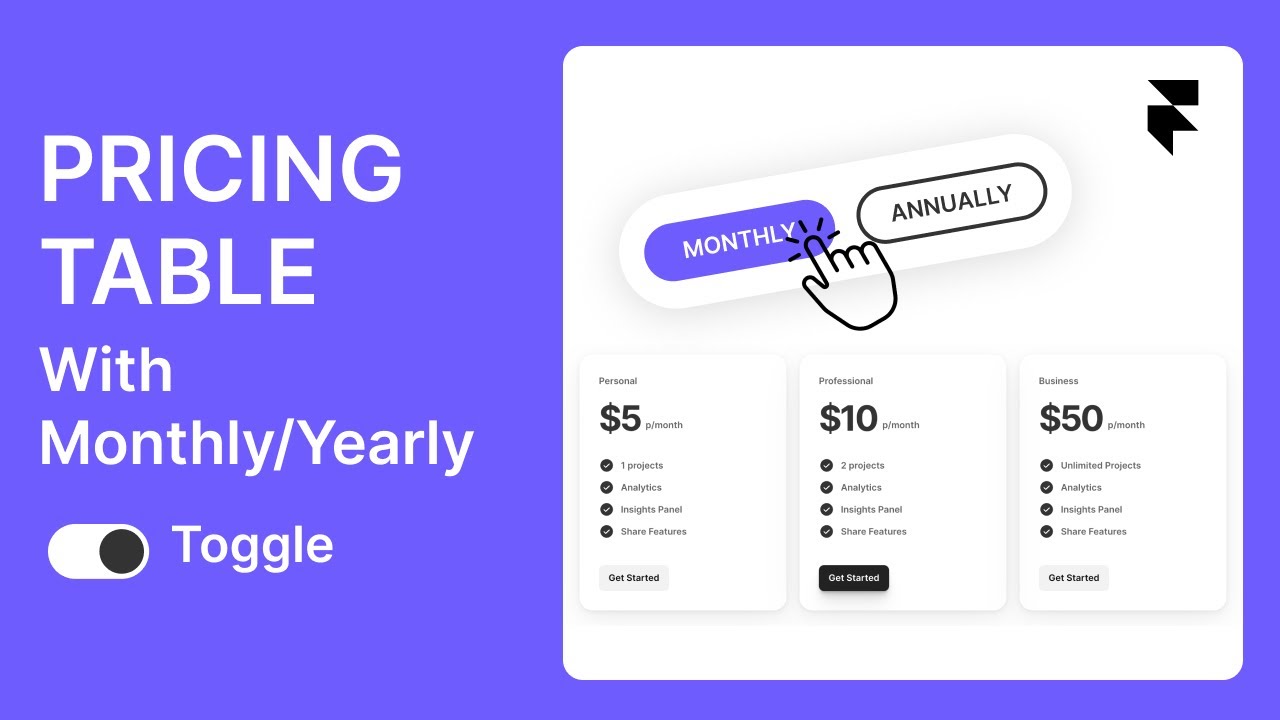Pricing Table with Monthly/Yearly Toggle Switch in Framer (Without Code ...