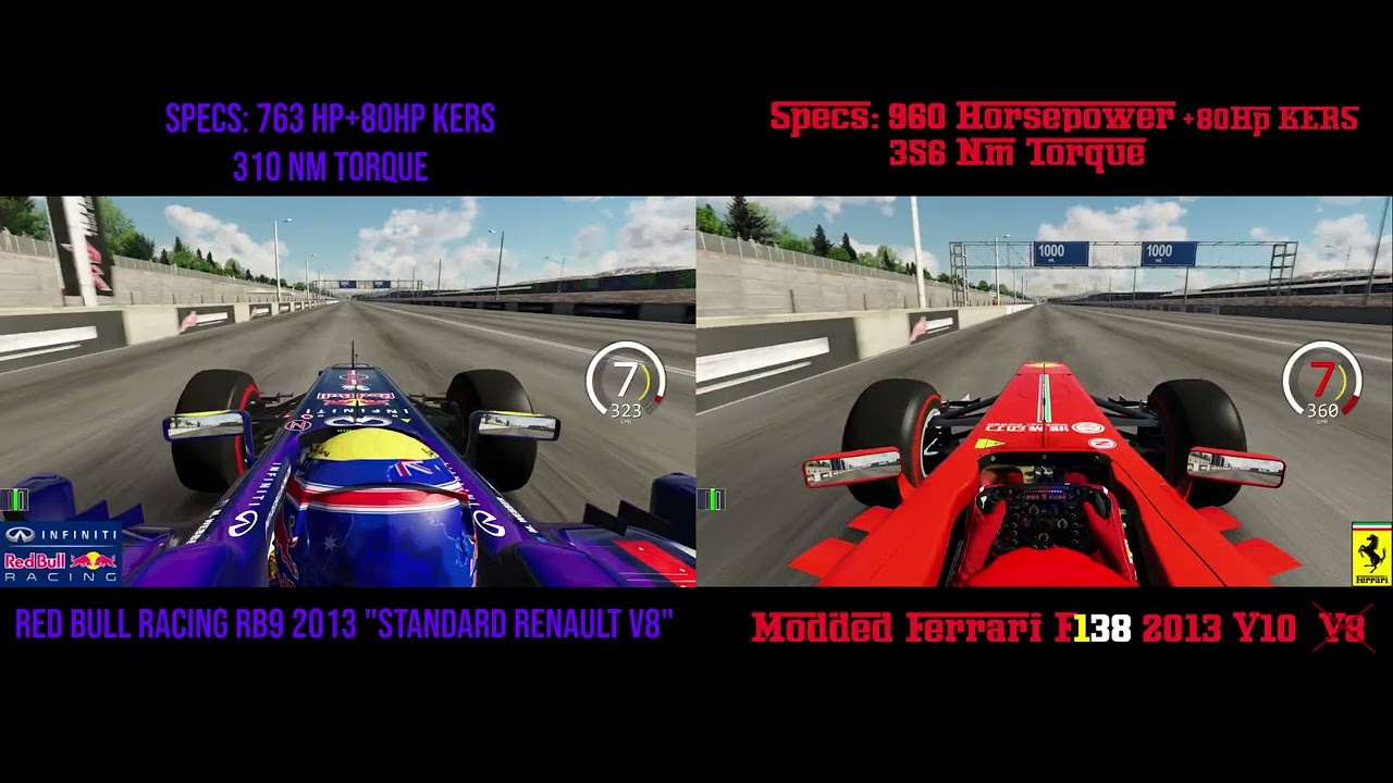 Modded Ferrari F138 V10 vs Red Bull "Standard Renault V8"