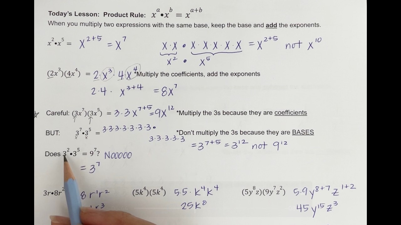Algebra 1: Exponents Day 2 (Product Rule, and Review of Quotient Rule, Zero, and Negative Exponents)