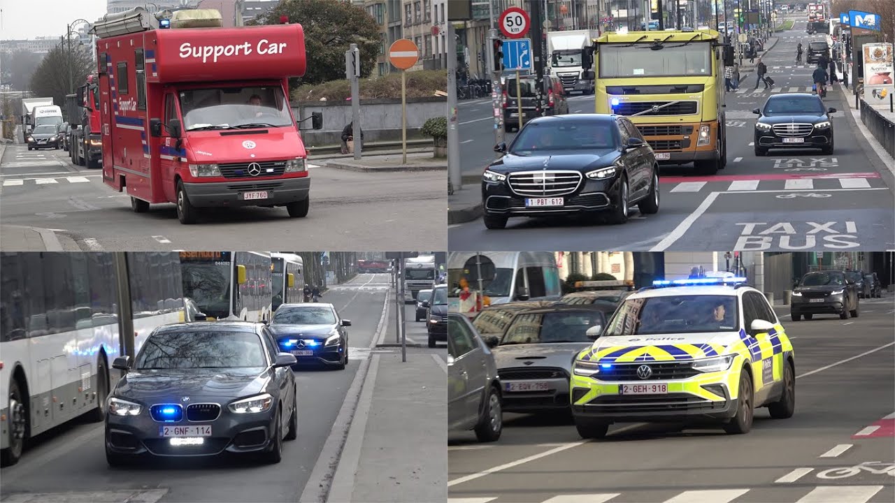 [Gold Transport, Big Fire] Fire Department, Ambulances and Police responding Code 3 in Brussels