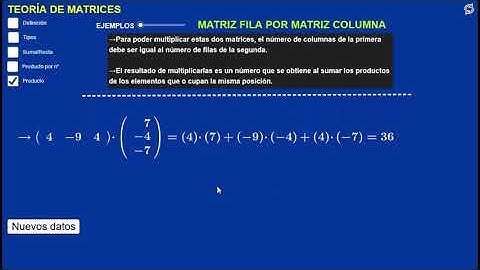Producto de una matriz fila por una matriz columna