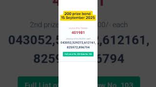 200 Prize Bond Result Today 15 September 2025 200 Prize Bond List 15 September 2025
